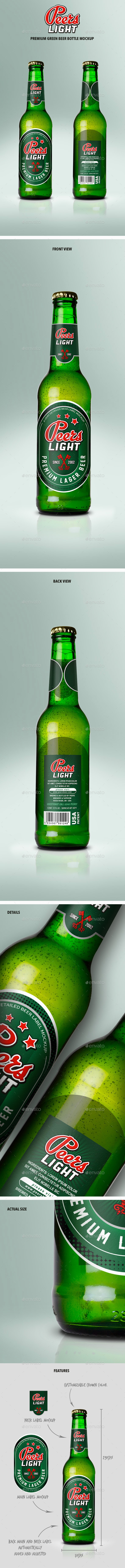 Premium Green Beer Bottle Mockup