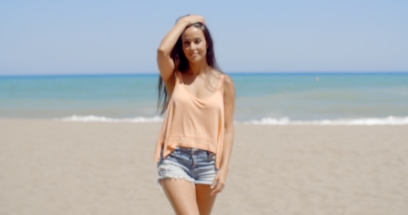 Pretty Woman In Casual Summer Wear At The Beach