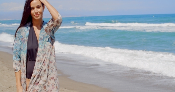 Pretty Young Woman In Summer Wear At The Beach