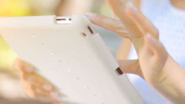 Girl Hands Using Tablet PC 