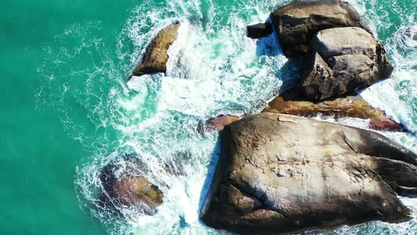 Aerial tourism of relaxing island beach wildlife by blue sea with white sand background of a daytrip