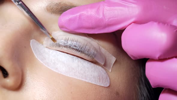 Face of a Young Girl Before a Modern Eyelash Lamination Procedure in a Professional Beauty Salon