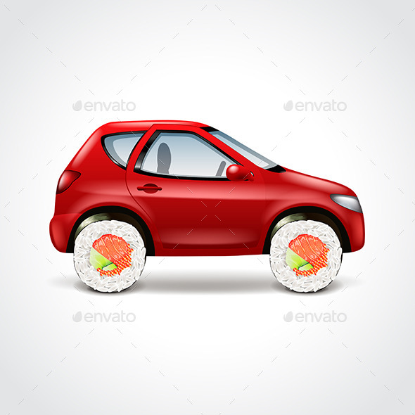 Sushi Delivery Car Concept Vector Illustration