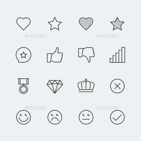 Icon Set Of Social Media Labels For Rating