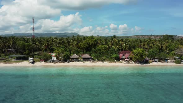 Fly Along White Sand Beach Small Tropical Island