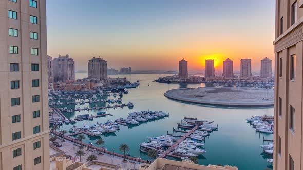 Sunset at the PearlQatar Timelapse From Top