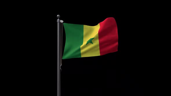 Senegal Flag On Flagpole With Alpha Channel