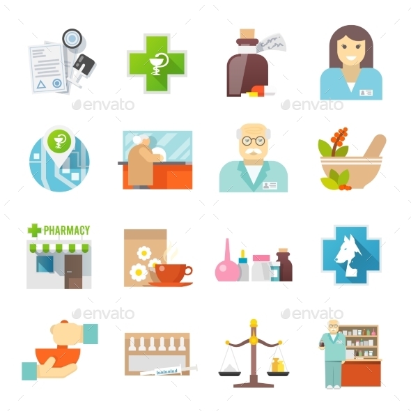 Pharmacicst Flat Icons Set