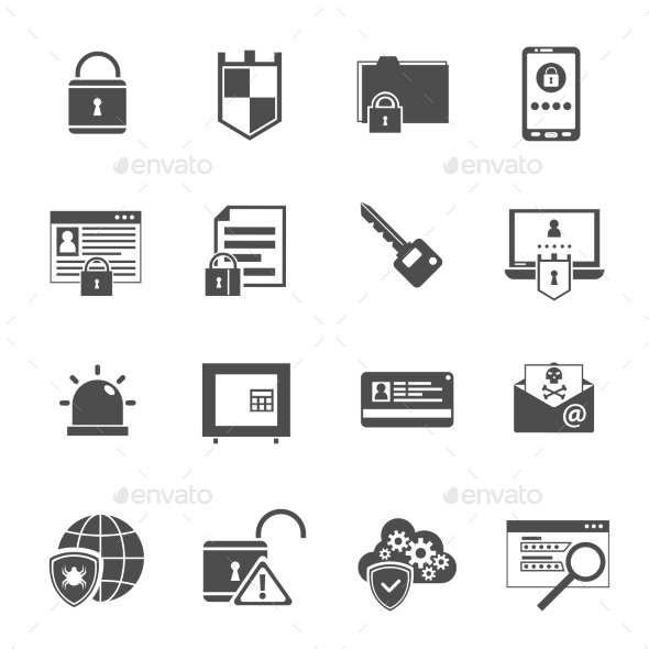 Computer Security Icons Set Black