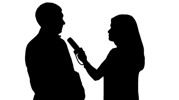 Silhouettes: Girl Reporter Interviewing a Man