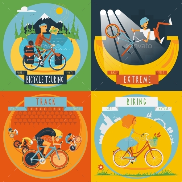 Cycling 4 Flat Icons Banner