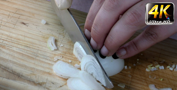Chopping Onion on Wooden Plate 6