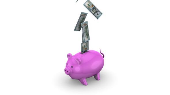 Falling Money in Piggy Bank
