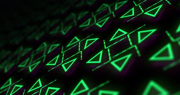 Abstract Background With Green Neon Glowing Triangles