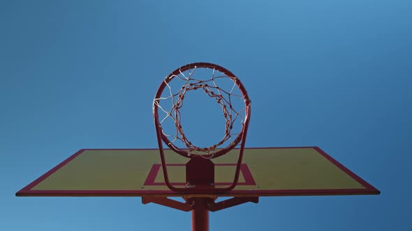 Bottom View of Ball Going Through Basketball Hoop