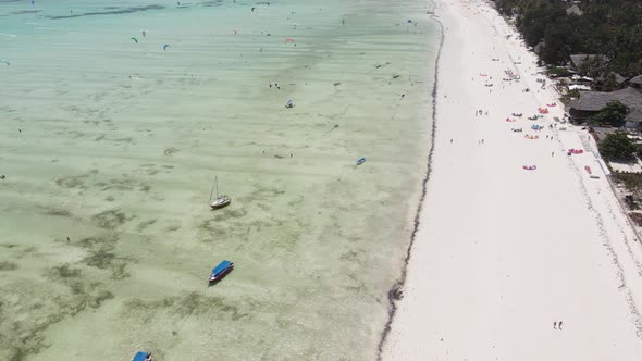 Zanzibar Island Tanzania  Aerial View of the Beach Near the Shore Slow Motion