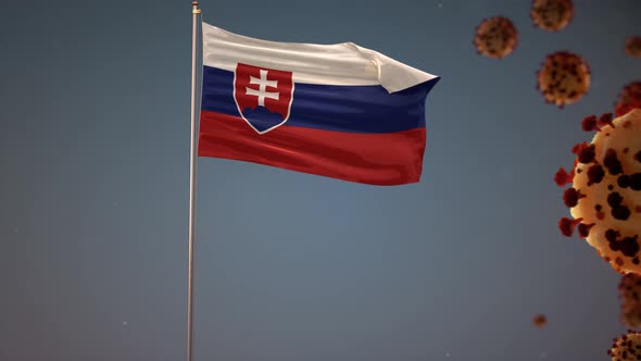 Slovakia Flag With Corona Virus Attack 4K