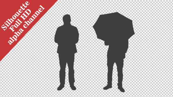 Silhouette of Two Men With Umbrellas