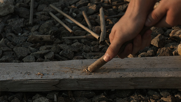 Making Fire with Wood Stick in Sunset Beach