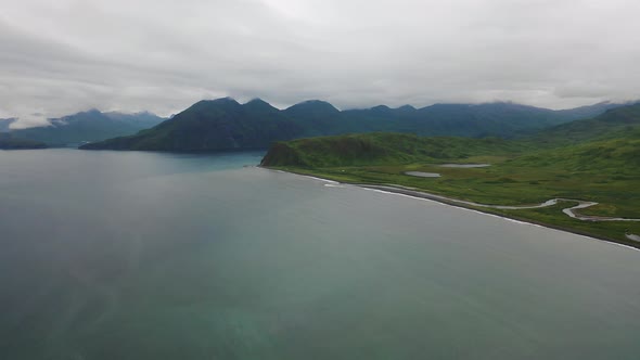 Aerial view of Summer Bay, Unalaska, Alaska, United States.