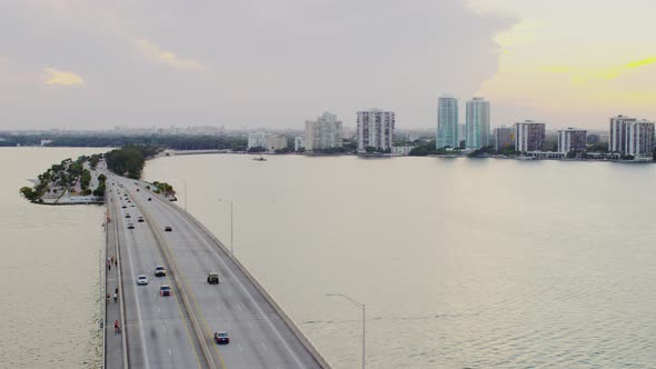 Aerial view of Rickenbacker Causeway in Miami