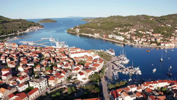 Aerial View of Vela Luka Town on Korcula Island Croatia