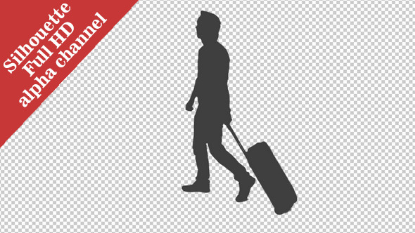 Silhouette of Young Man with Suitcase