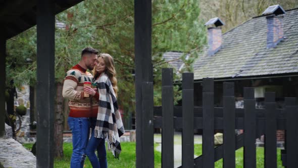 Young couple in love outdoors. 