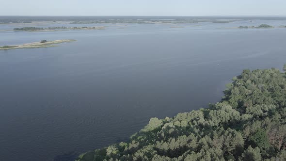 Dnipro River. Aerial View. Landmark of Ukraine, Flat, Gray