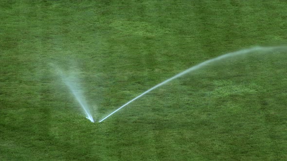 Sprinkler Spraying Water On Lush Green Grass