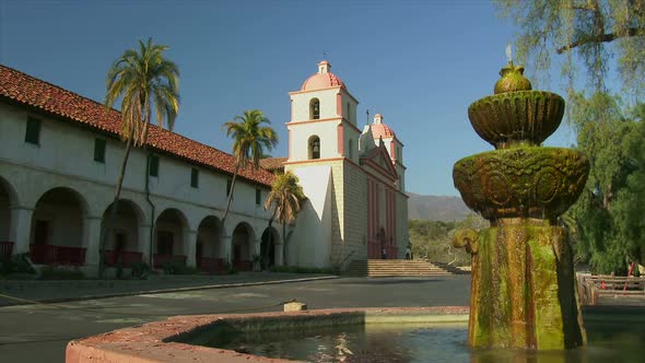 Old Mission Santa Barbara And Water Fountain