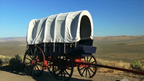 Pioneer Covered Wagon With Praire In Background