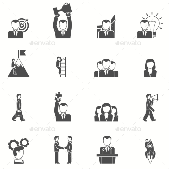 Leadership Black White Icons Set