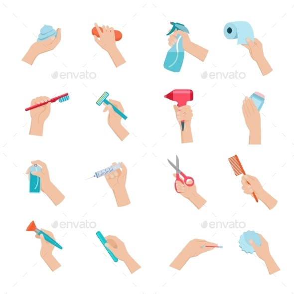Hand Holding Objects Icons Set