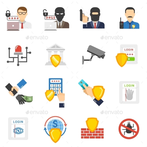 Bank Security Flat Icons Set