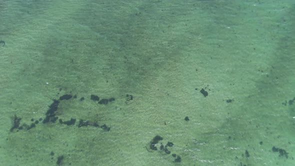 Clear Blue Waters Of Calm Sea Near Edgartown Harbor In Massachusetts, USA. - aerial