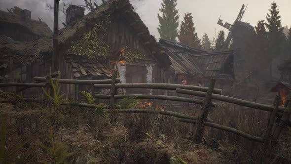 Ancient Wooden Village in Country Side