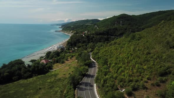 Black Sea Coastline Road Near Sochi. One of the Most Scenic Coastal Roads in South Russia