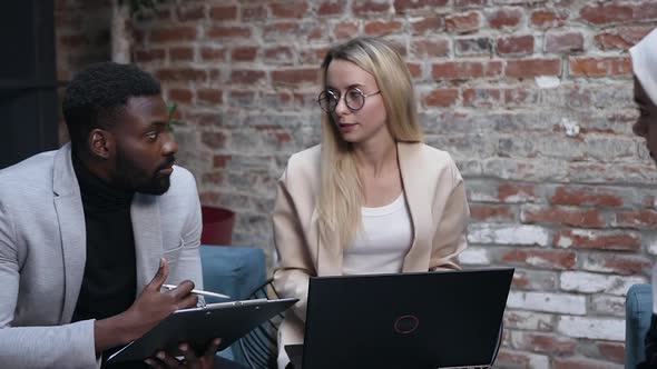 Business Lady Brainstorming with Their Team Business Colleagues Uses Laptop Computer