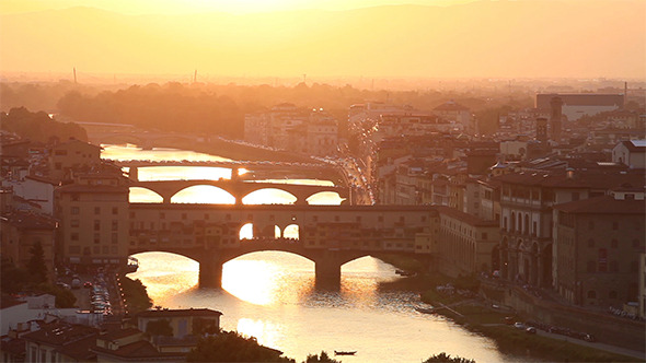 Bridges of Florence at Sunset, Italy
