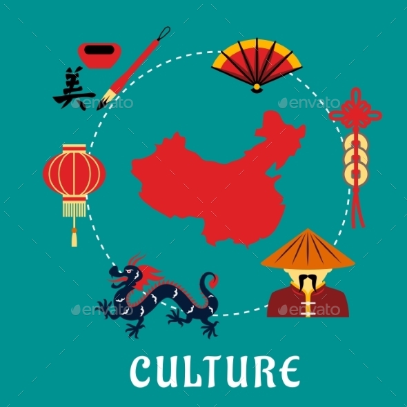 Chinese Culture Icons Around a Map