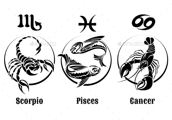 Signs Of Water Zodiac Emblem Set
