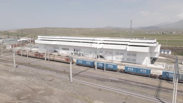 Samtskhe-Javakheti, Georgia - August 22 2021: Aerial view of Akhalkalaki railway station