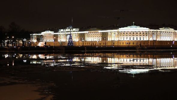 Building Of Senate And Synod At Night