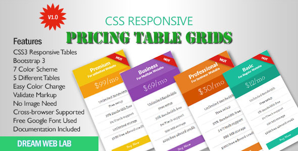 CSS3 Flat Responsive Pricing Table