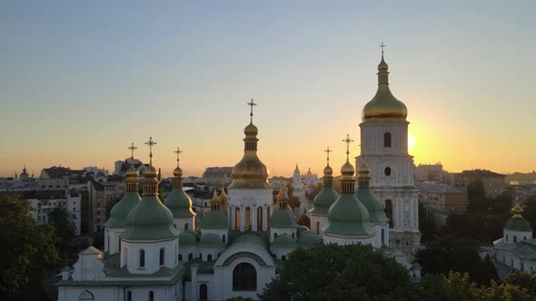 St. Sophia Church in the Morning at Dawn. Kyiv. Ukraine. Aerial View