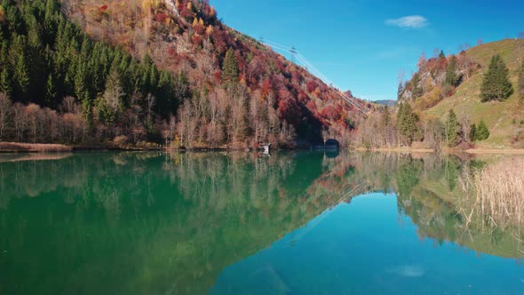 Drone Flight Over Klammsee Reservoir In Autumn