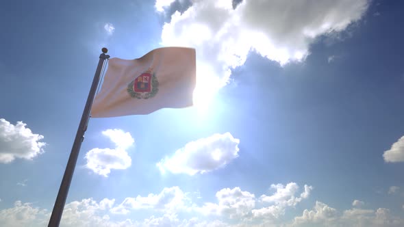 Las Palmas de Gran Canaria City Flag (Spain) on a Flagpole V4 - 4K