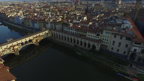 Aerial view of a bridge and other buildings