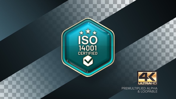 ISO 14001 Certification Rotating Badge 4K Looping Design Element